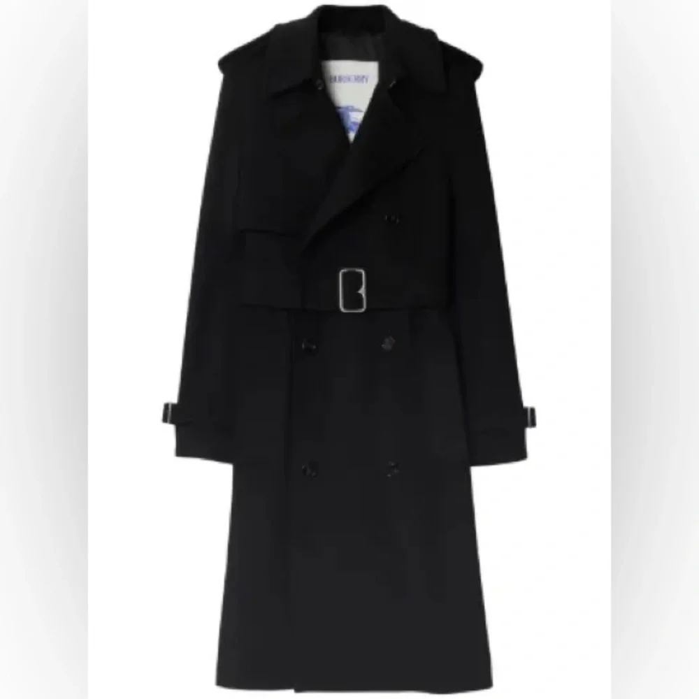 Burberry Black Double-Breasted Wool Trench Coat with Belt - Picture 1 of 16